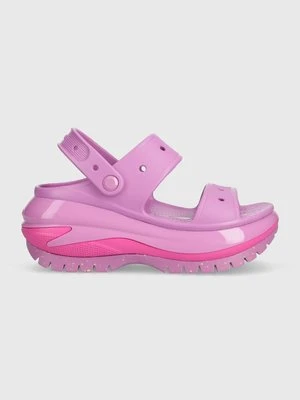 Crocs klapki Classic Mega Crush Sandal damskie kolor fioletowy na platformie 207989