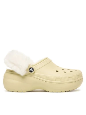 Crocs Klapki Classic Platform Fuzz Lined Clog 212854 Beżowy