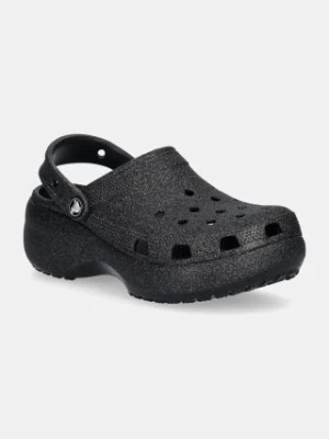 Crocs klapki Classic Platform Glitter Clog W damskie kolor czarny na platformie 207241