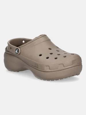 Crocs klapki Classic Platform Lined Clog damskie kolor brązowy na platformie 207938.197