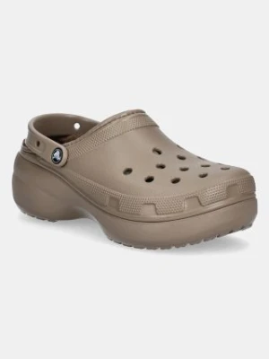 Crocs klapki Classic Platform Lined Clog damskie kolor brązowy na platformie 207938.199