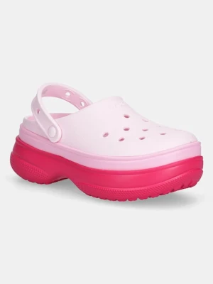 Crocs klapki Classic Stacked Clog damskie kolor różowy na platformie 211355