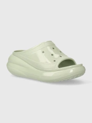 Crocs klapki Crush High Shine Slide damskie kolor zielony na platformie 209648