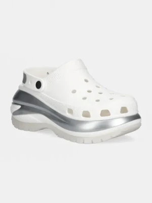 Crocs klapki Mega Crush Metallic Clog damskie kolor biały na platformie 210368