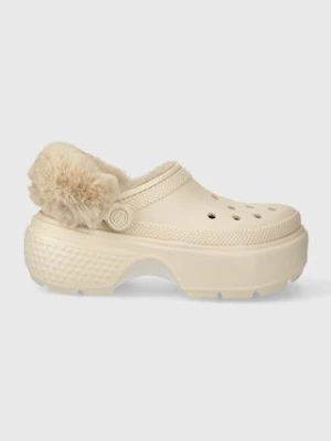 Crocs klapki Stomp Lined Clog damskie kolor beżowy na platformie 208546