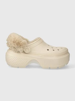 Crocs klapki Stomp Lined Clog damskie kolor beżowy na platformie 208546