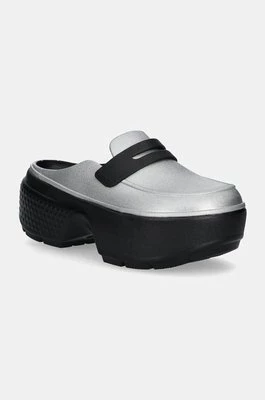 Crocs klapki Stomp Metallic Loafer Clog damskie kolor srebrny na platformie 210363