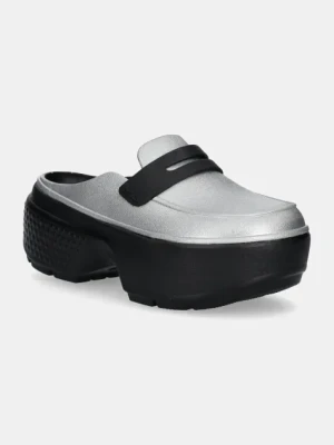 Crocs klapki Stomp Metallic Loafer Clog damskie kolor srebrny na platformie 210363