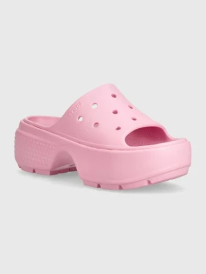 Crocs klapki Stomp Slide damskie kolor różowy na platformie 209346