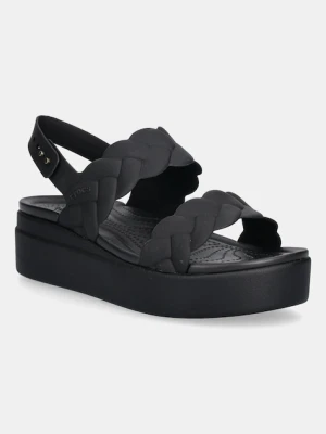 Crocs sandały Brooklyn Woven Upper Low Wedge damskie kolor czarny na platformie 209977