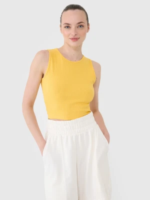 Crop top dzianinowy damski - żółty 4F