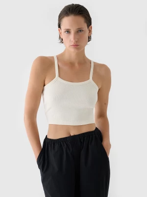 Crop top slim damski - biały 4F