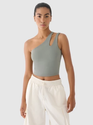 Crop top treningowy na jedno ramię 4F x Anna Lewandowska - khaki