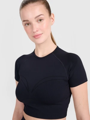 Crop-top treningowy slim bezszwowy damski - czarny 4F