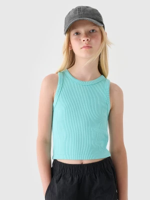 Crop top z prążkowanej dzianiny dziewczęcy - turkusowy 4F