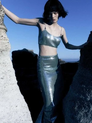 Crop-top z tiulu ozdobiony cekinami PATRIZIA PEPE