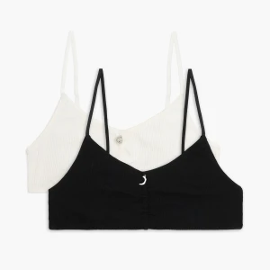 Cropp - 2 pack prążkowanych staników z zawieszkami - kremowy