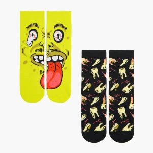 Cropp - 2 pack skarpet z autorskim nadrukiem - kremowy