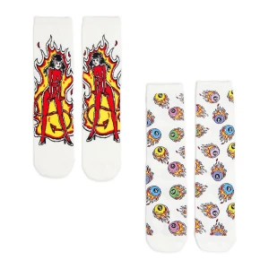 Cropp - 2 pack skarpet z motywem płomieni - biały