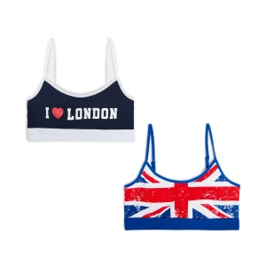 Cropp - 2 pack staników z nadrukami - niebieski