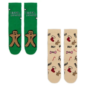 Cropp - 2 pack świątecznych skarpet w pierniczki - zielony