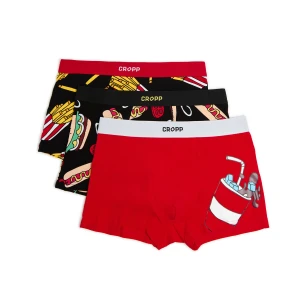 Cropp - 3 pack bokserek z jedzeniowym motywem - czerwony