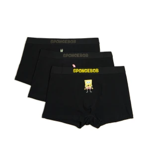 Cropp - 3 pack bokserek z postaciami serii SpongeBob Kanciastoporty - czarny