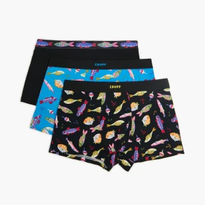Cropp - 3 pack bokserek z wędkarskim motywem - czarny