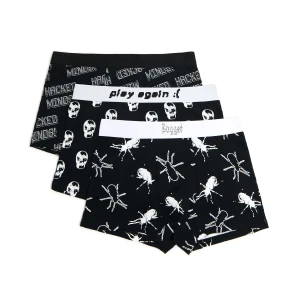 Cropp - 3 pack czarnych bokserek z autorskimi nadrukami - czarny