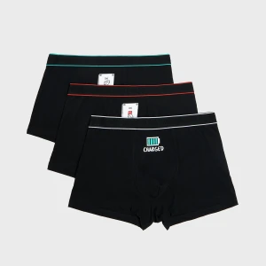Cropp - 3 pack czarnych bokserek z małymi nadrukami - czarny
