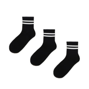 Cropp - 3 pack czarnych skarpet z białymi paskami - czarny