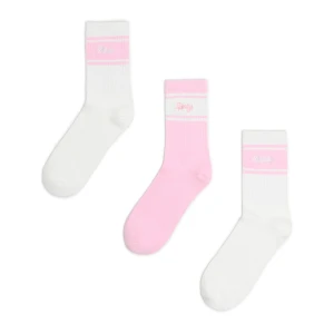 Cropp - 3 pack długich dwukolorowych skarpet - różowy