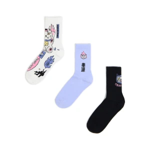 Cropp - 3 pack długich skarpet z kotkami - wielobarwny