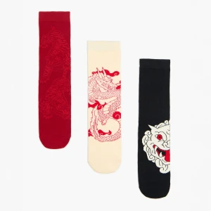 Cropp - 3 pack skarpet z chińskimi motywami - czerwony