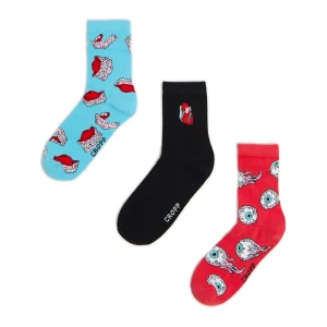 Cropp - 3 pack skarpet z creepy nadrukiem - wielobarwny