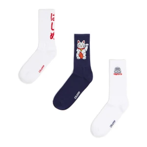 Cropp - 3 pack skarpet z japońskim motywem - biały