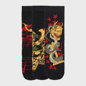 Cropp - 3 pack skarpet z japońskimi motywami - czarny