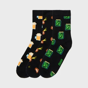 Cropp - 3 pack skarpet z kolorowymi nadrukami - czarny