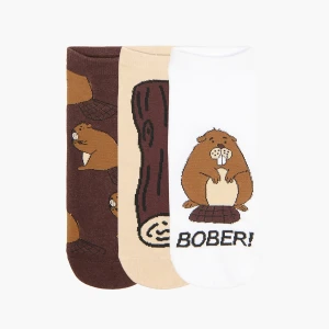 Cropp - 3 pack skarpet z motywem bobra - brązowy