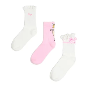 Cropp - 3 pack skarpet z motywem bunny - różowy