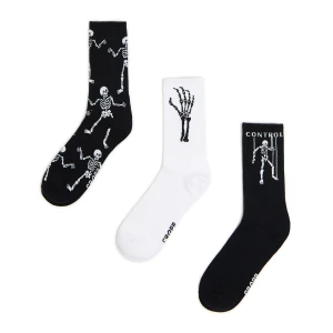 Cropp - 3 pack skarpet z motywem szkieletów - czarny