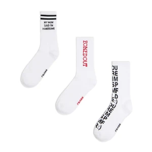 Cropp - 3 pack skarpet ze sloganami - biały