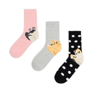 Cropp - 3 pack skarpetek z kotkami - jasny szary