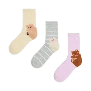 Cropp - 3 pack skarpetek z misiami - kremowy