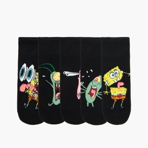 Cropp - 5 pack czarnych skarpet Spongebob Kanciastoporty - czarny