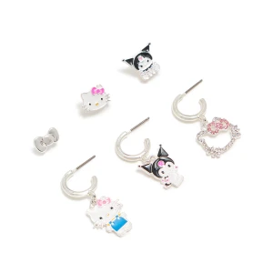 Cropp - 6 pack kolczyków Kuromi & Hello Kitty - srebrny