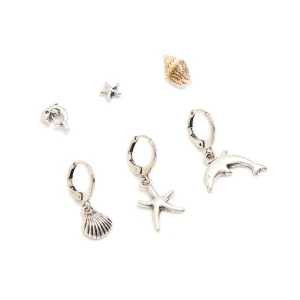 Cropp - 6 pack kolczyków z nadmorskim motywem - srebrny