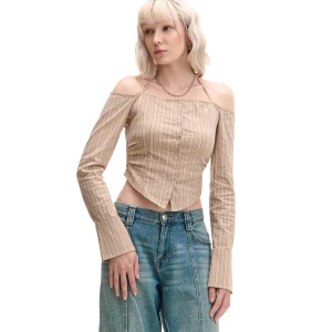 Cropp - Asymetryczna koszula z wiązaniem - beżowy