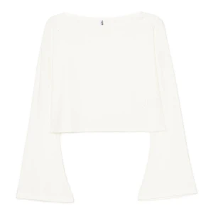Cropp - Ażurowa bluzka z rozszerzanymi rękawami - biały