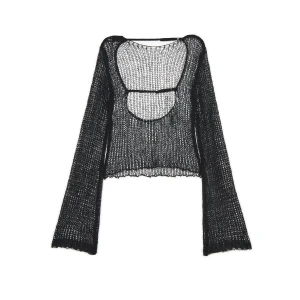 Cropp - Ażurowy czarny sweter - czarny